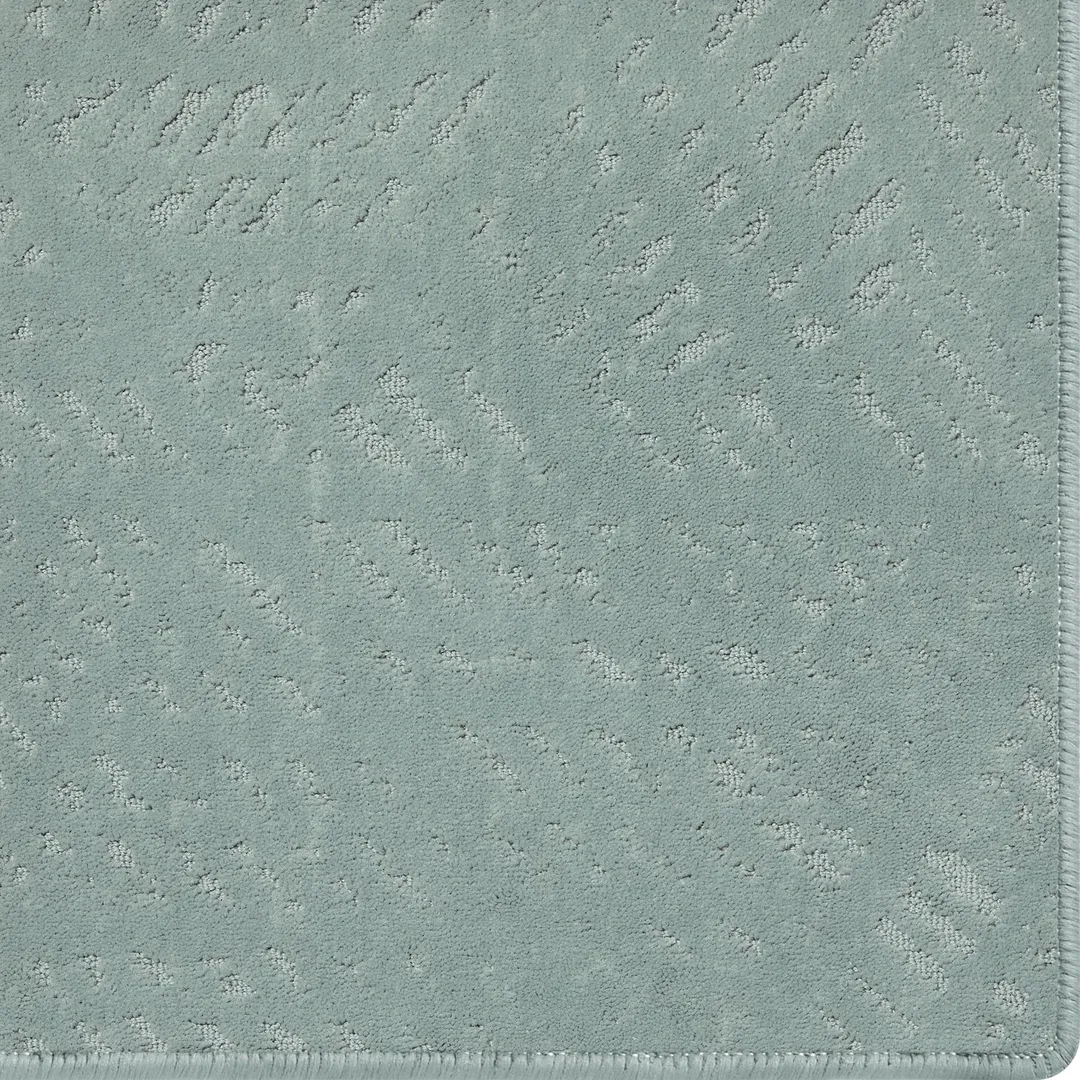 Woven Bliss – Blue metal carpet rug with scale pattern and overlocked edges