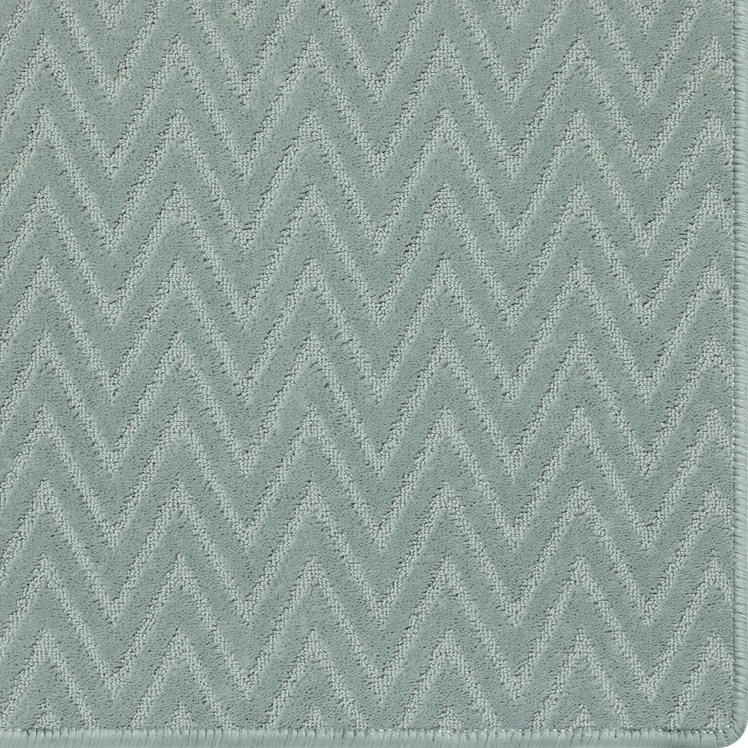 Woven Bliss – Mykonos Mosaic Rug custom size blue metal colour rug with chevron pattern and overlocked edges