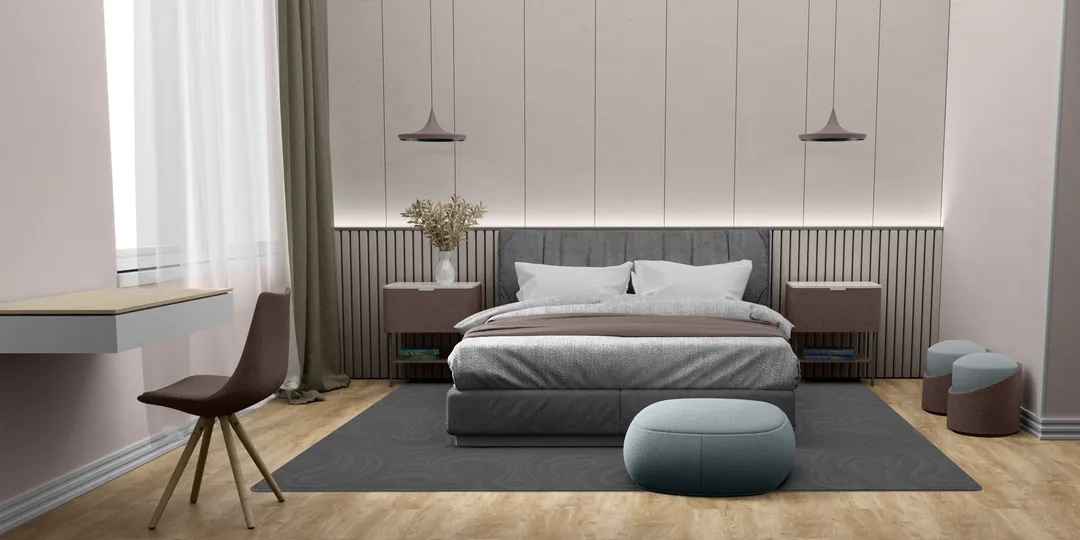 Woven Bliss – Silver custom size rug with swirl pattern in bedroom