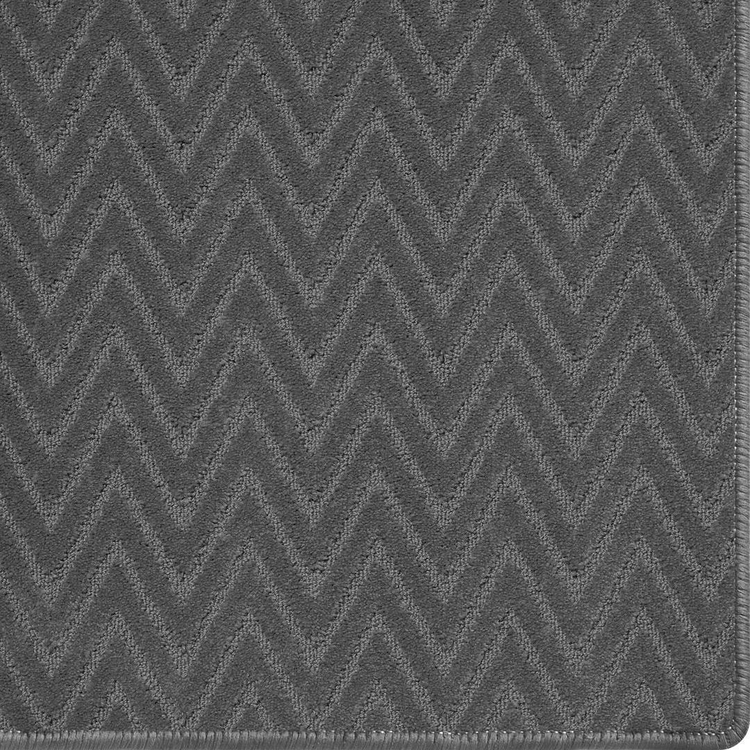Woven Bliss – custom size silver rug with chevron pattern and overlocked edges