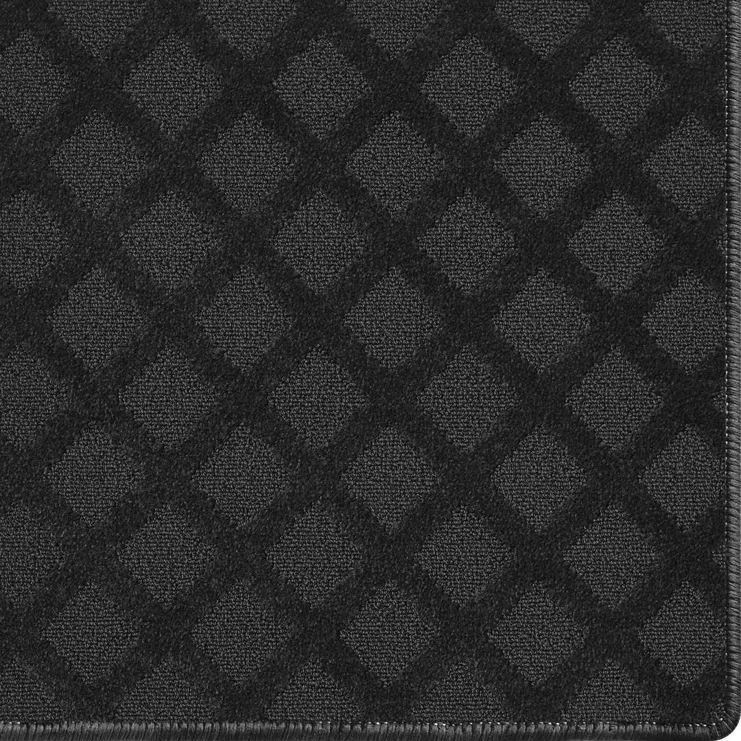 Woven Bliss – charcoal black custom size rug with mesh pattern and overlocked edges