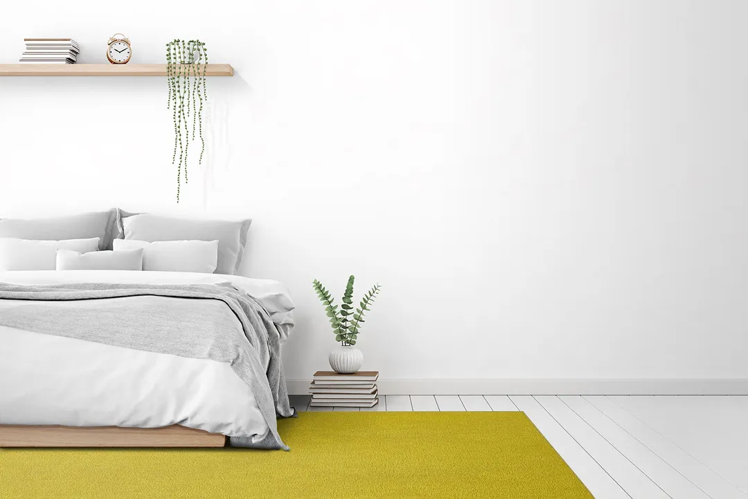 Woven Bliss – Olive green custom size rug in bedroom