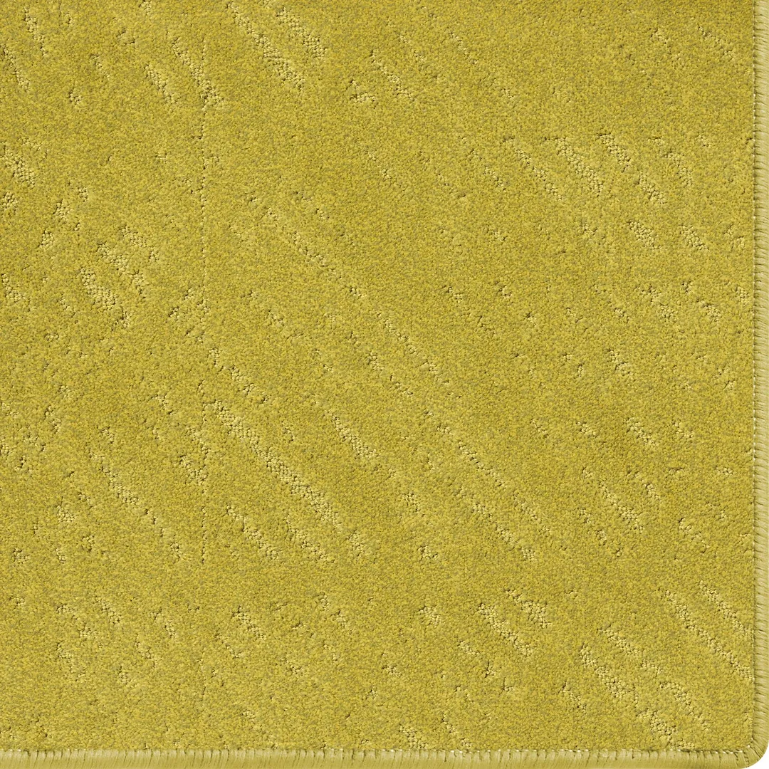 Woven Bliss – Mustard green carpet rug with scale pattern and overlocked edges