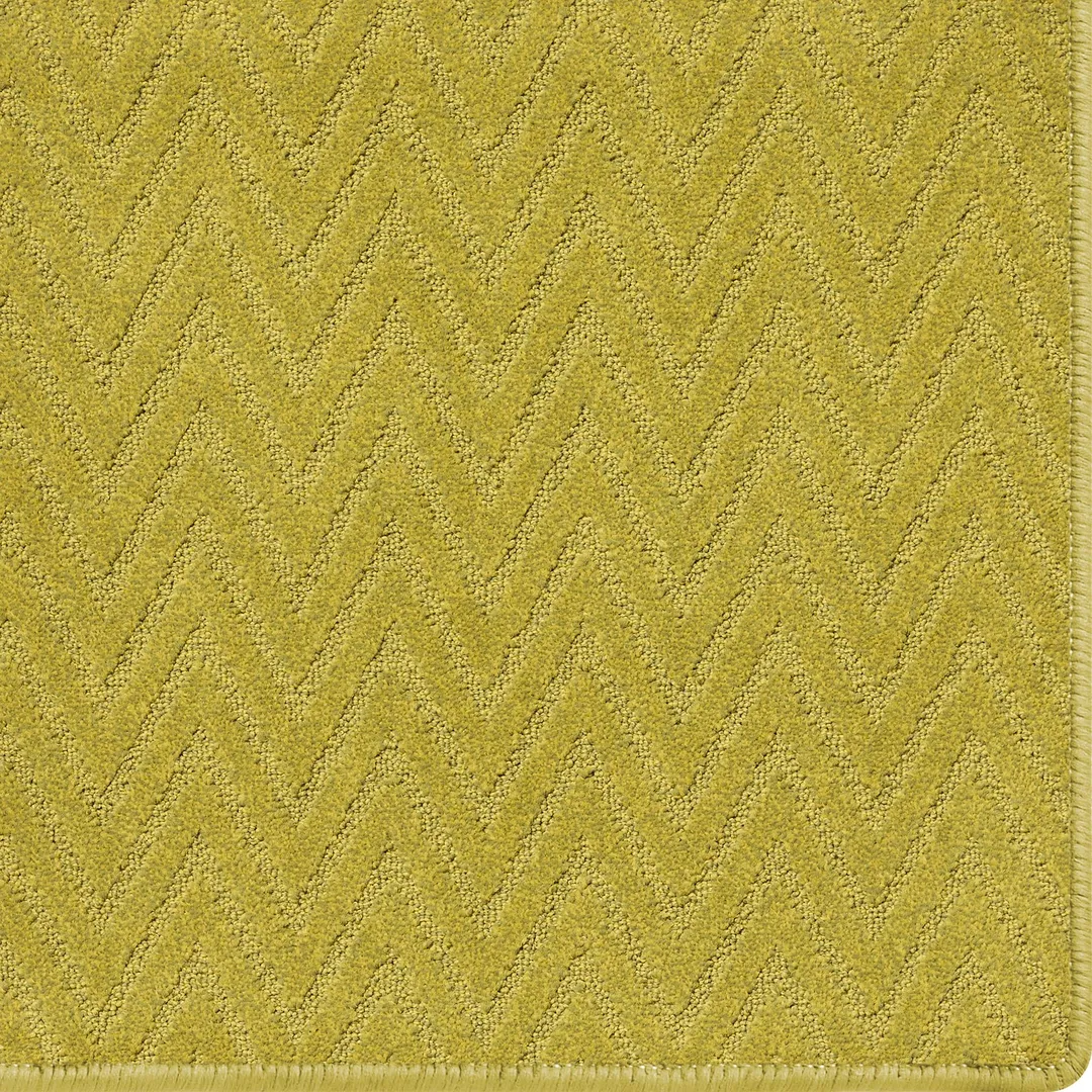 Woven Bliss – custom size mustard colour rug with chevron pattern and overlocked edges