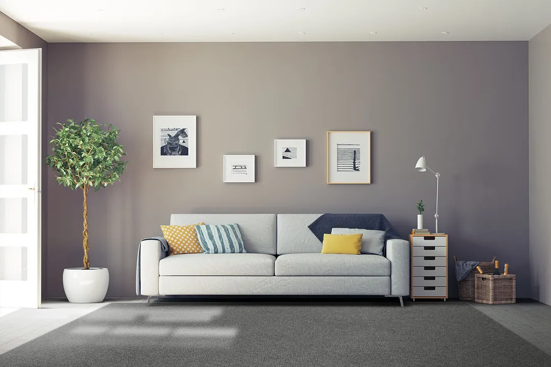 Woven Bliss – grey custom sized rug in living room lounge with white couch