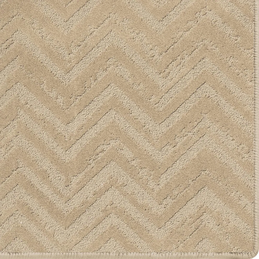 Woven Bliss – Kyoto Gardens Rug light brown earthy rug with relic pattern and overlocked edges