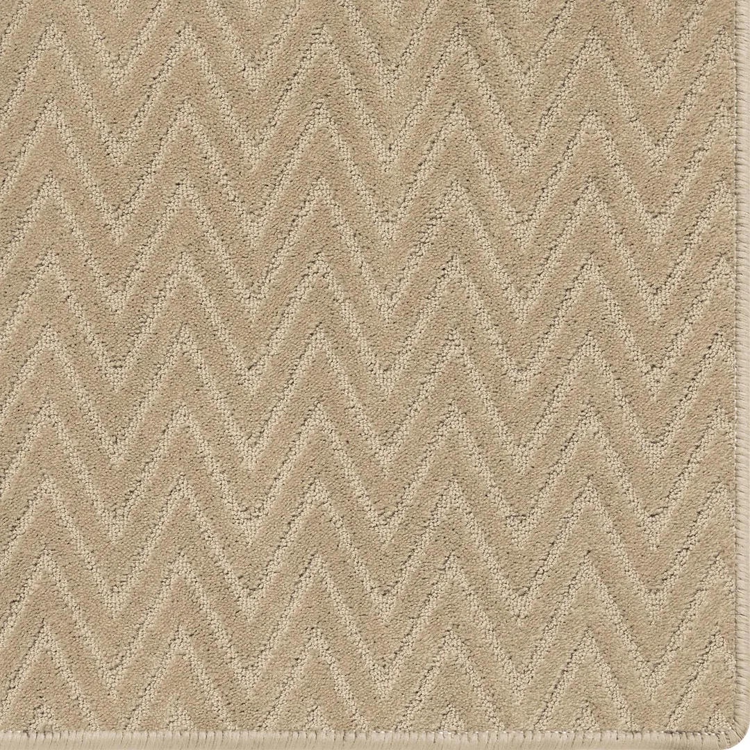 Woven Bliss – custom size light brown earthy colour rug with chevron pattern and overlocked edges