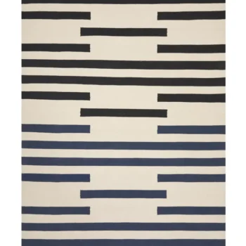 Woven Bliss – cream Themba Rug with black and blue stripes