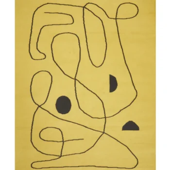 Woven Bliss – Village Citrus Rug with abstract black lines on it