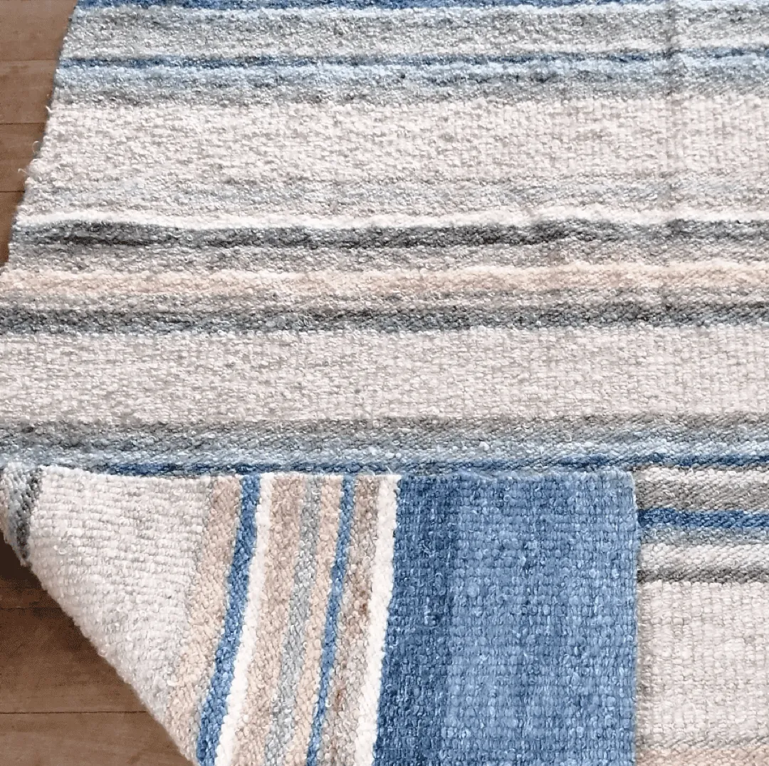 Woven Bliss – Baobab Light Blue striped mohair rug