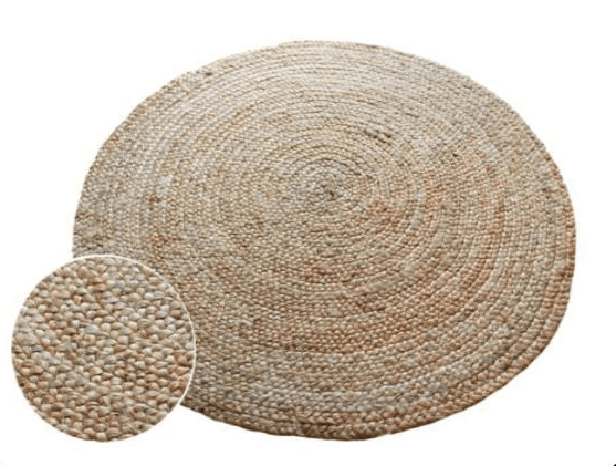 Woven Bliss – braided gold round jute rug