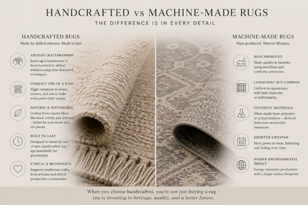 Handcrafted Rugs vs machine crafted rugs