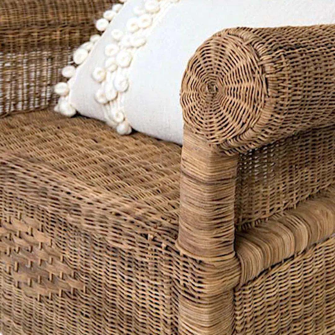 Woven Bliss – Wicker Wingback Chair arm