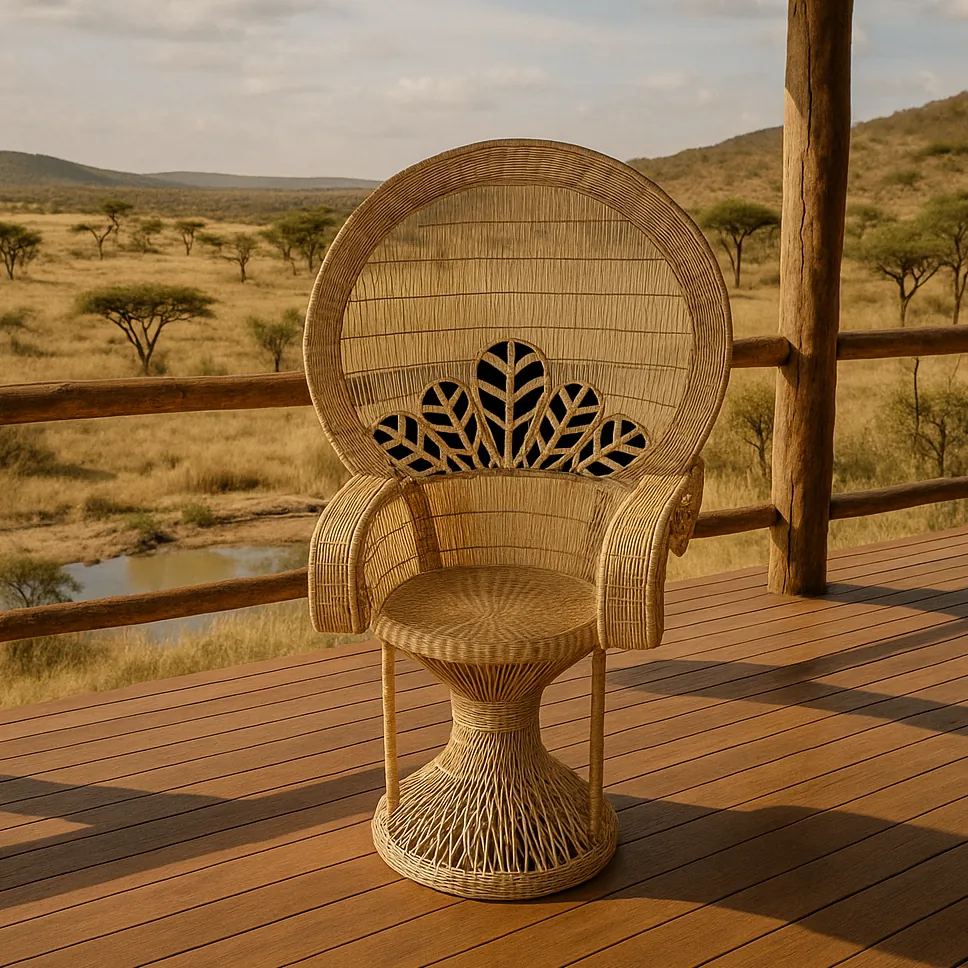 Woven Bliss – Peacock Wicker Chair Safari