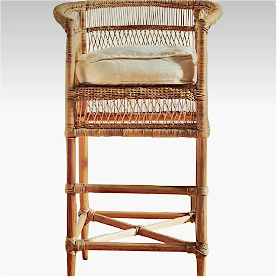 Woven Bliss – Traditional Wicker Bar Stool with cushion