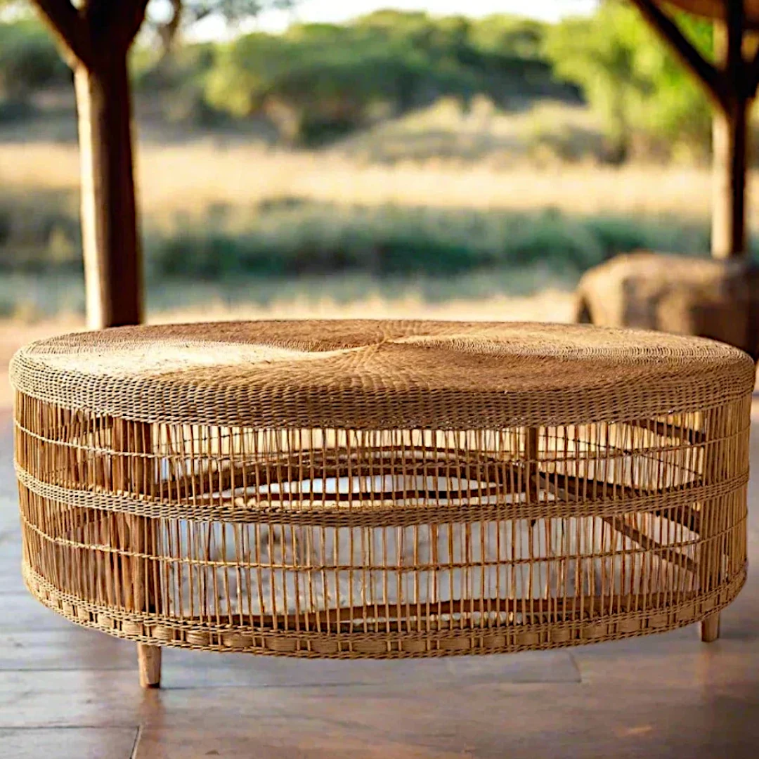 Woven Bliss – Rustic Round Wicker Coffee Table