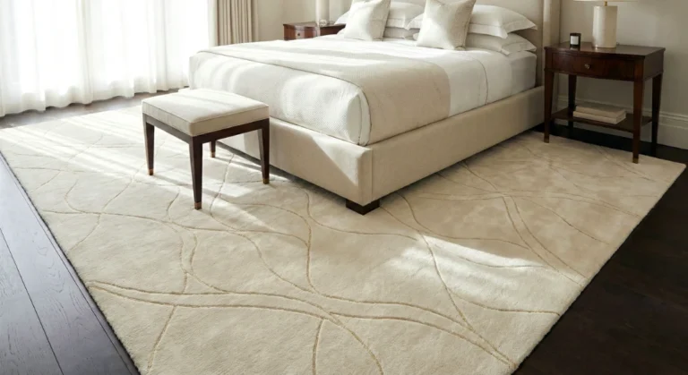Woven Bliss – The “Landing Pad” Effect: Why Your Master Suite Needs an Oversized Luxury Rug