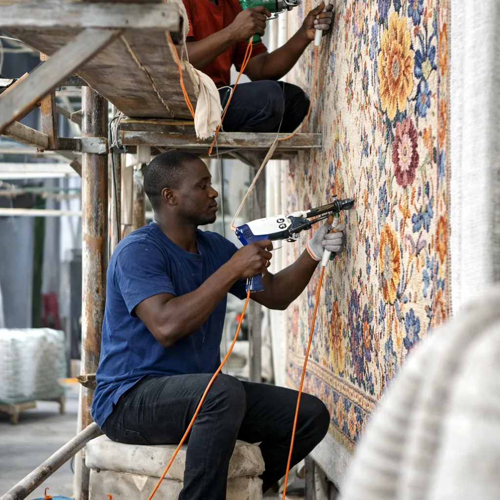 Woven Bliss – Man hand tufting a rug
