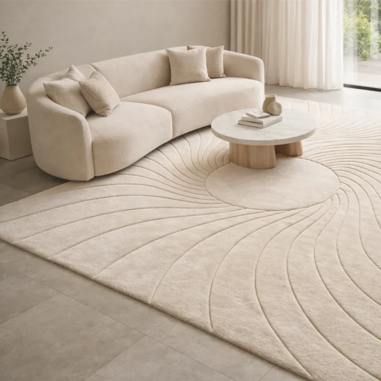 Woven Bliss – Carved Sun Hand-Tufted Rug in a bedroom