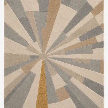 Woven Bliss – Apex abstract geometric hand-tufted merino wool rug with golden silk accent in neutral tones
