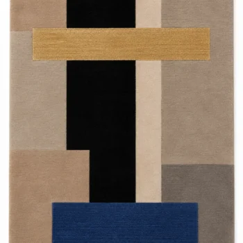 Woven Bliss – Dune Contour hand-tufted New Zealand merino wool rug with blue and gold bamboo silk loop pile accents