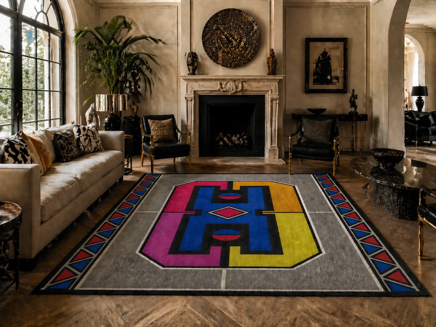 Woven Bliss – Ndebele Inspired Geometric Rug in living room