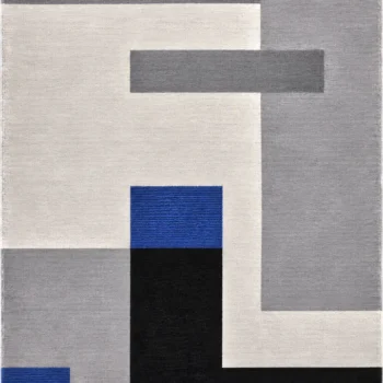 Woven Bliss – Sylva hand-tufted New Zealand merino wool rug with blue bamboo silk loop pile accents and geometric design