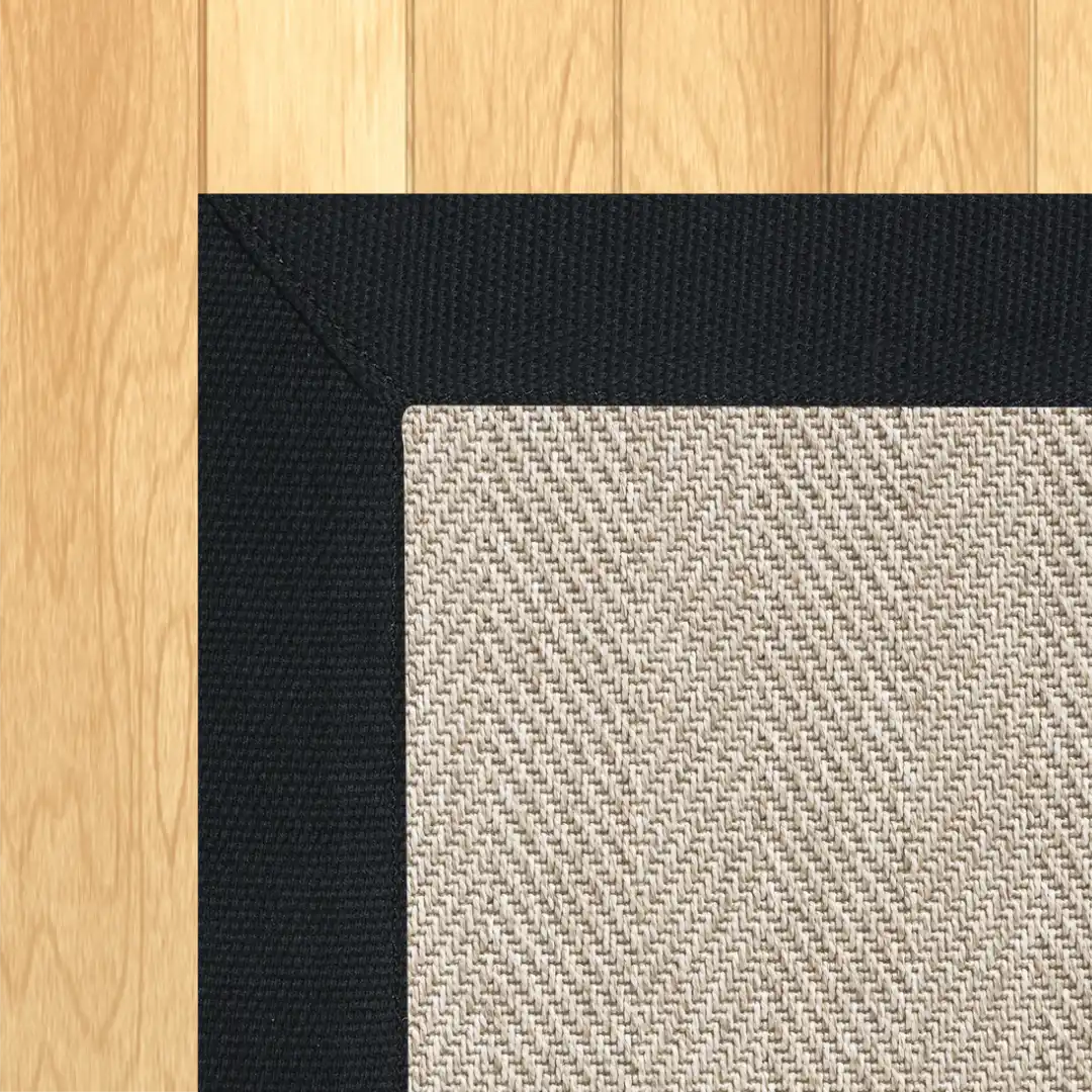 Woven Bliss – Chevron Beige Outdoor Rug Black Binding
