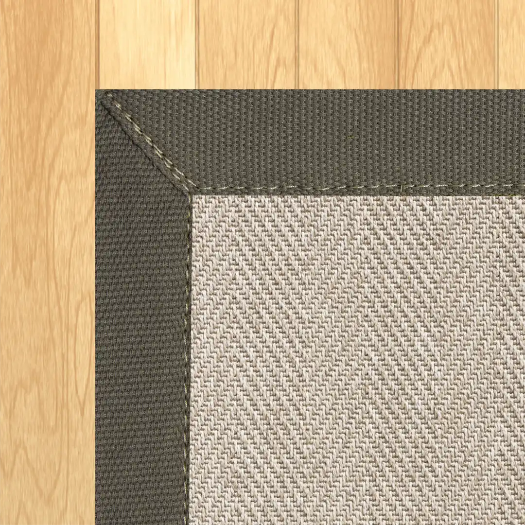 Woven Bliss – Chevron Outdoor Rug Beige Taupe Binding
