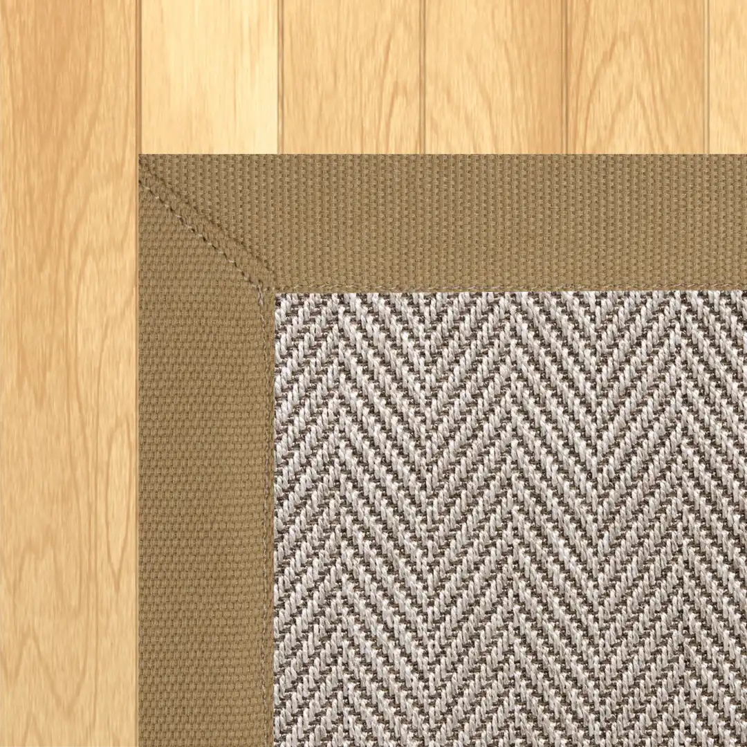 Woven Bliss – Chevron Grey Outdoor Rug with Beige Binding