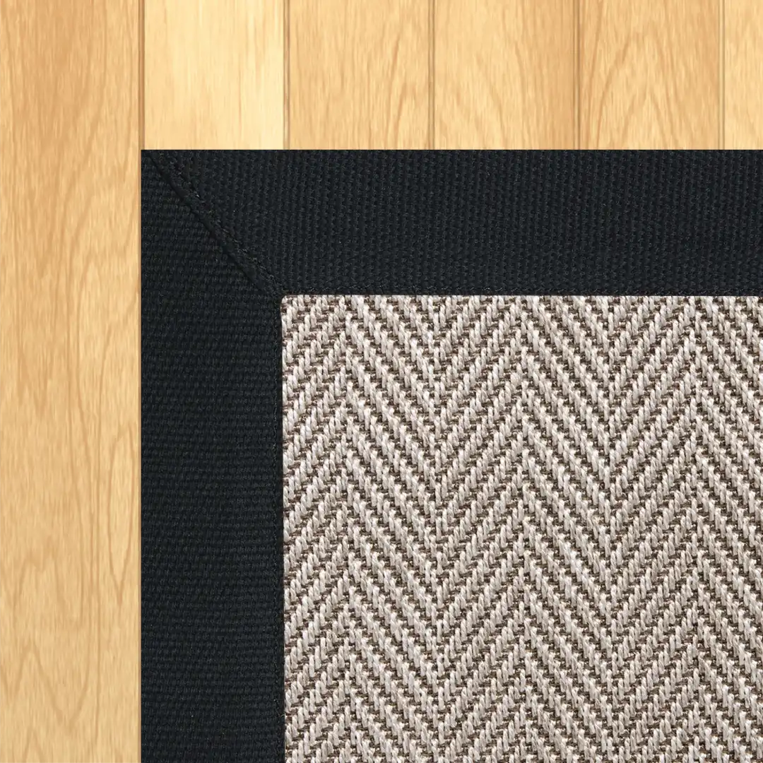 Woven Bliss – Chevron Grey Outdoor Rug with Black Binding