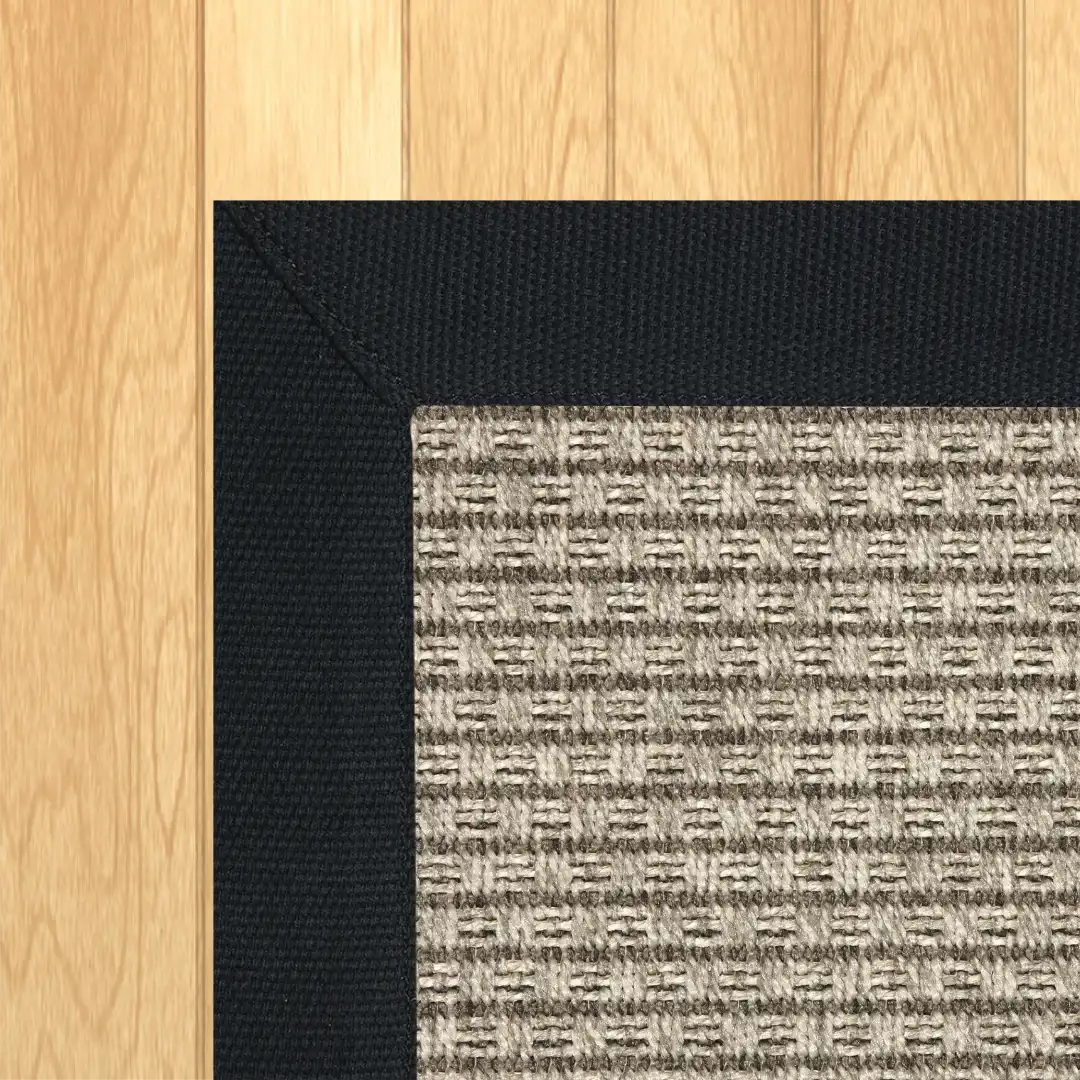 Woven Bliss – Rhythm Grey Outdoor Rug Black Binding