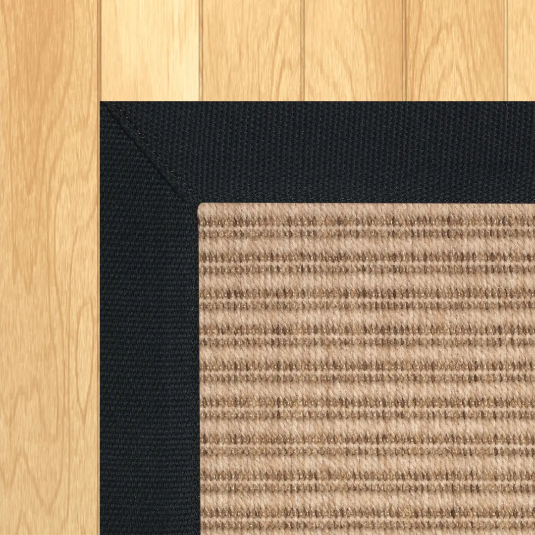 Woven Bliss – Wicker Grain Outdoor Rug with Black Binding