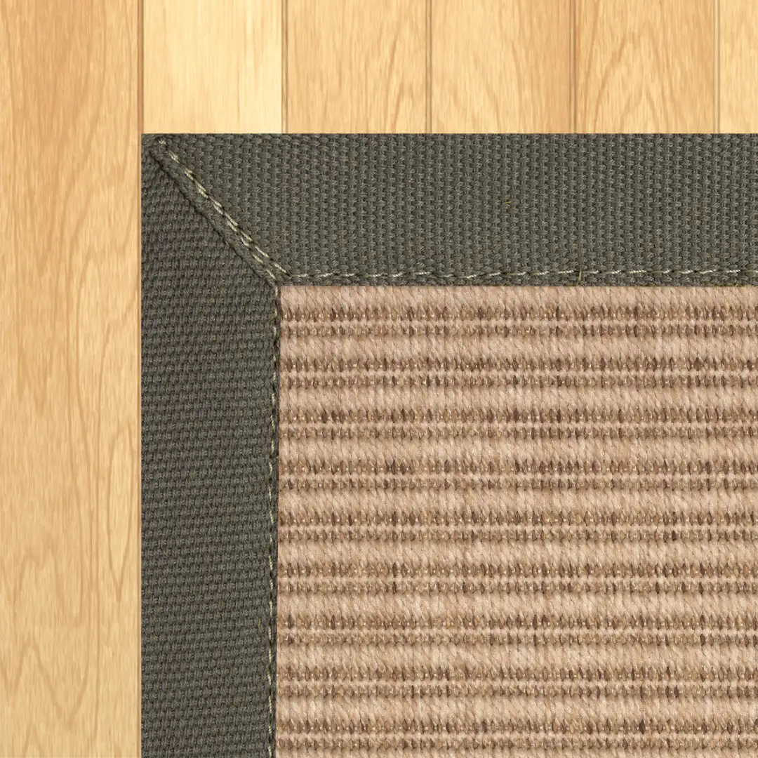 Woven Bliss – Wicker Grain Outdoor Rug with Taupe Binding