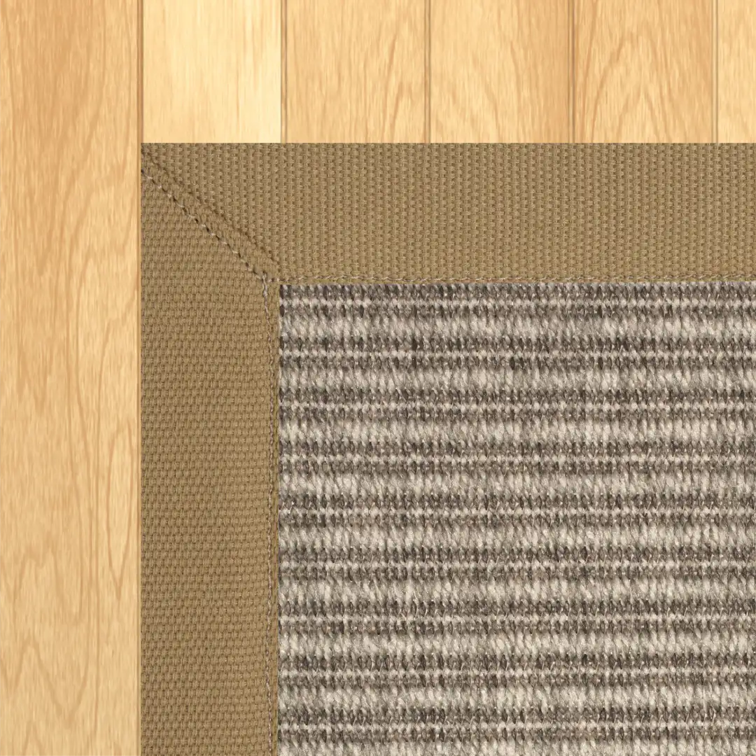 Woven Bliss – Wicker Grey Outdoor Rug with Beige Binding