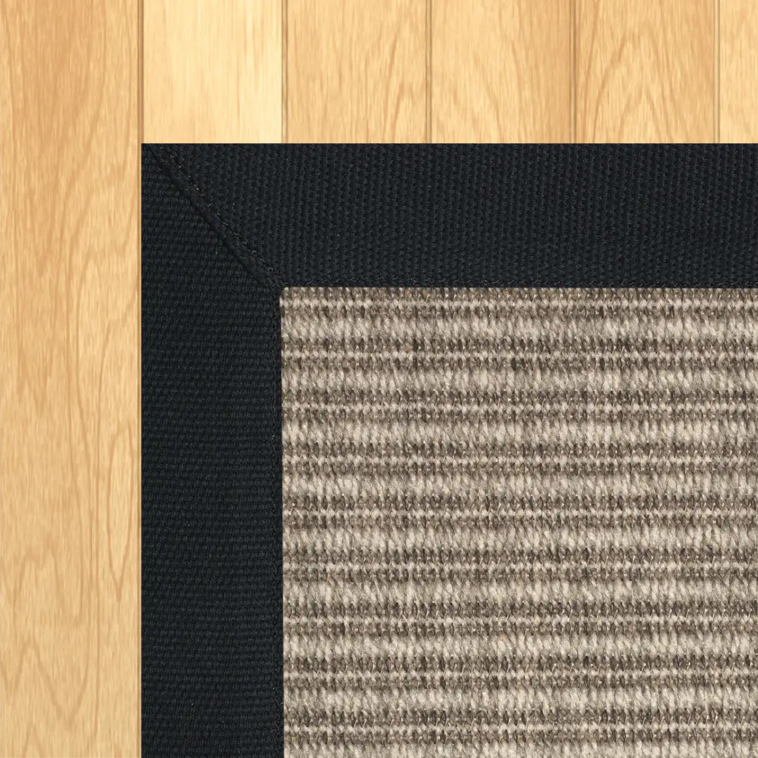 Woven Bliss – Wicker Grey Outdoor Rug with Black Binding