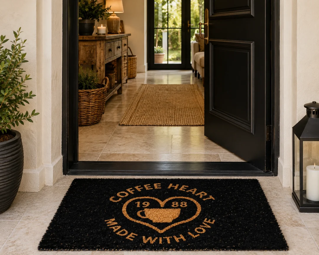 Woven Bliss – coffee heart Entrance Mat