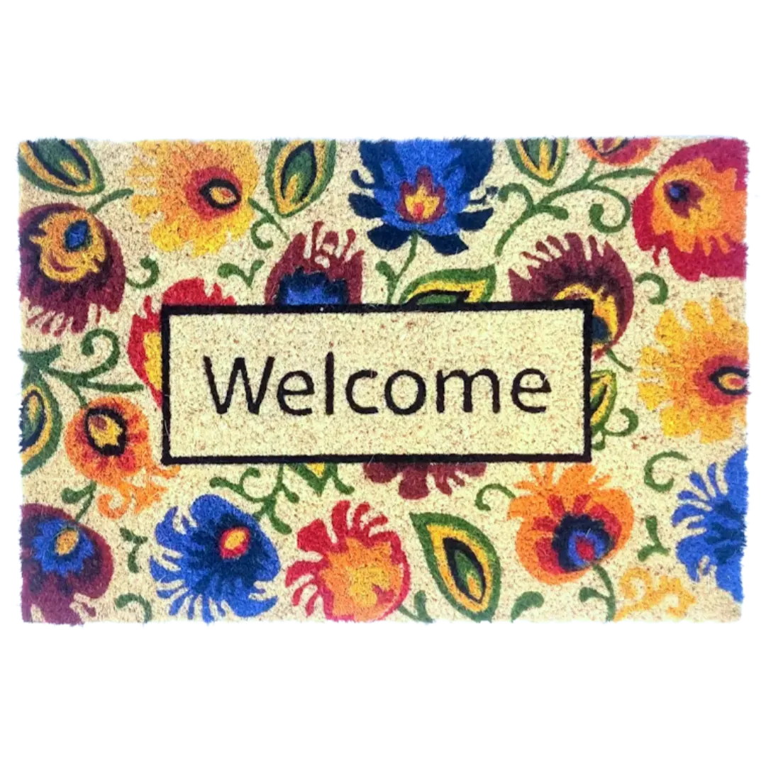 Woven Bliss – Floral Welcome Printed Coir Doormat