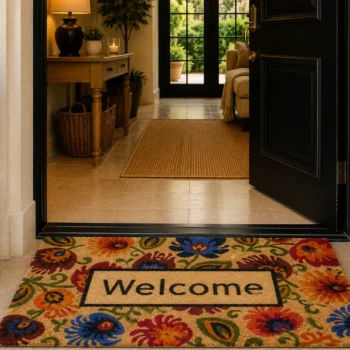 Woven Bliss – Floral Welcome Printed Coir Doormat