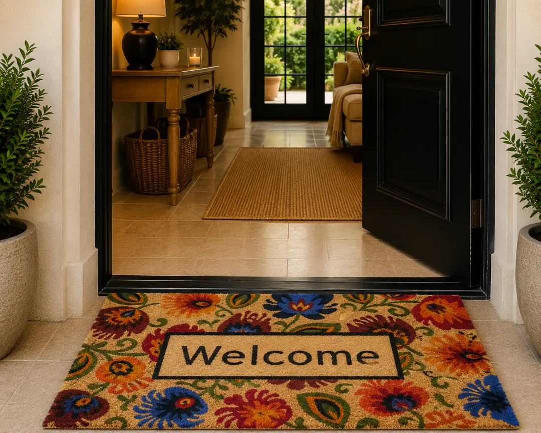 Woven Bliss – Floral Welcome Printed Coir Doormat